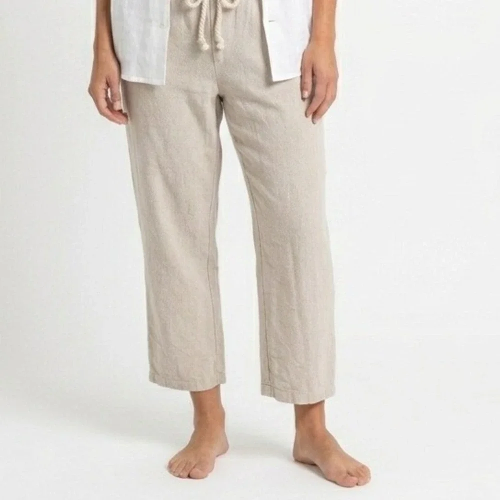 Fausto Betancourt Womens L Cropped Pants Beige Manta‎ Cotton Linen Beach Resort